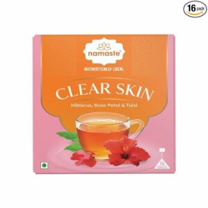 Namaste Chai Clear Skin Herbal Tulsi Tea With Hibiscus and Rose Petals 16 Sachets
