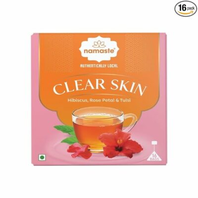 Namaste Chai Clear Skin Herbal Tulsi Tea With Hibiscus and Rose Petals 16 Sachets