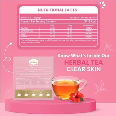 Namaste Chai Clear Skin Herbal Tulsi Tea With Hibiscus and Rose Petals 16 Sachets