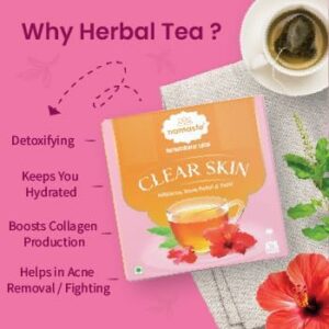 Namaste Chai Clear Skin Herbal Tulsi Tea With Hibiscus and Rose Petals 16 Sachets