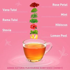 Namaste Chai Clear Skin Herbal Tulsi Tea With Hibiscus and Rose Petals 16 Sachets