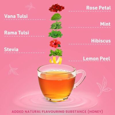 Namaste Chai Clear Skin Herbal Tulsi Tea With Hibiscus and Rose Petals 16 Sachets