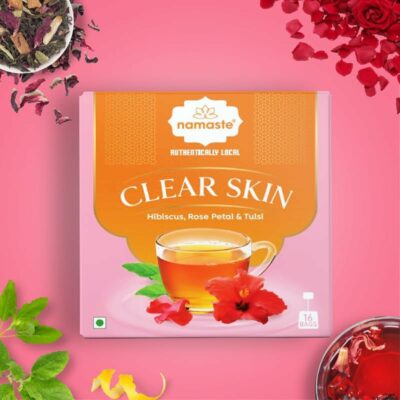 Namaste Chai Clear Skin Herbal Tulsi Tea With Hibiscus and Rose Petals 16 Sachets