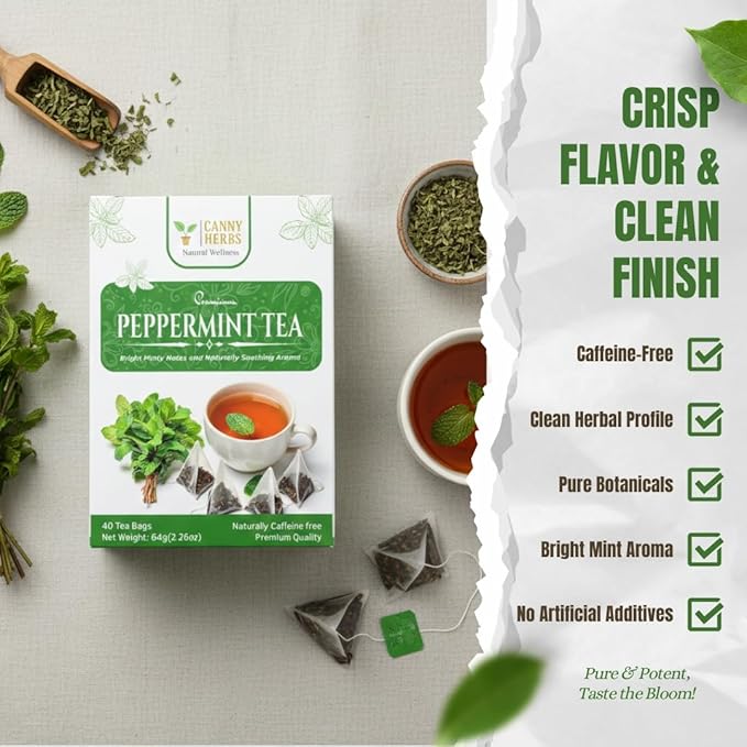 Canny Herbs Peppermint Tea Bags 40 Count Herbal Mint Matcha Tea Powder