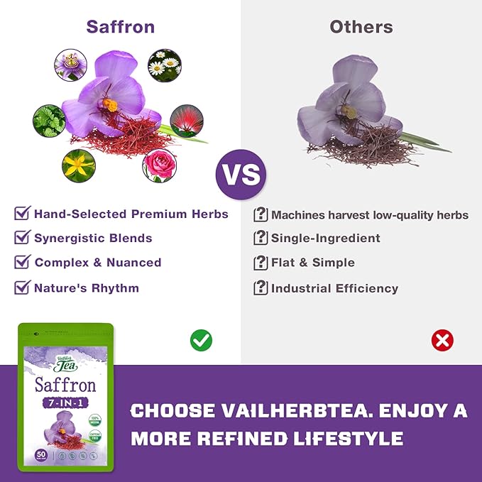 VailHerb Saffron Herbal Tea Blend with Passion Flower & Chamomile 50 Teabags