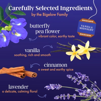 Bigelow Butterfly Pea Flower Vanilla Midnight Herbal Tea 18 Teabags