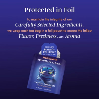 Bigelow Butterfly Pea Flower Vanilla Midnight Herbal Tea 18 Teabags