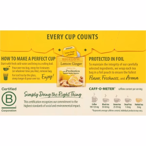 Bigelow Lemon Ginger Plus Probiotics Herbal Tea Bags 18 Count