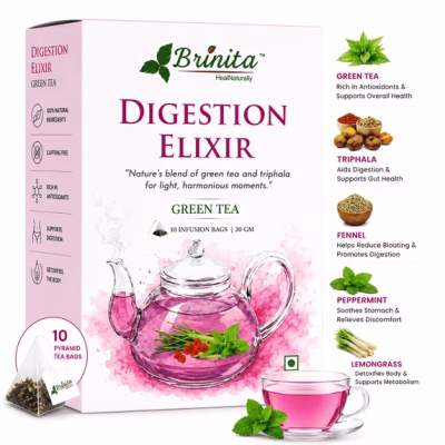 Brinita Digestion Elixir Green Tea Gut Health Bloating Relief Weight Management 10 Count