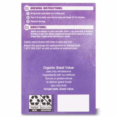 Great Value Organic Cleanse Tea Bags 16 Count