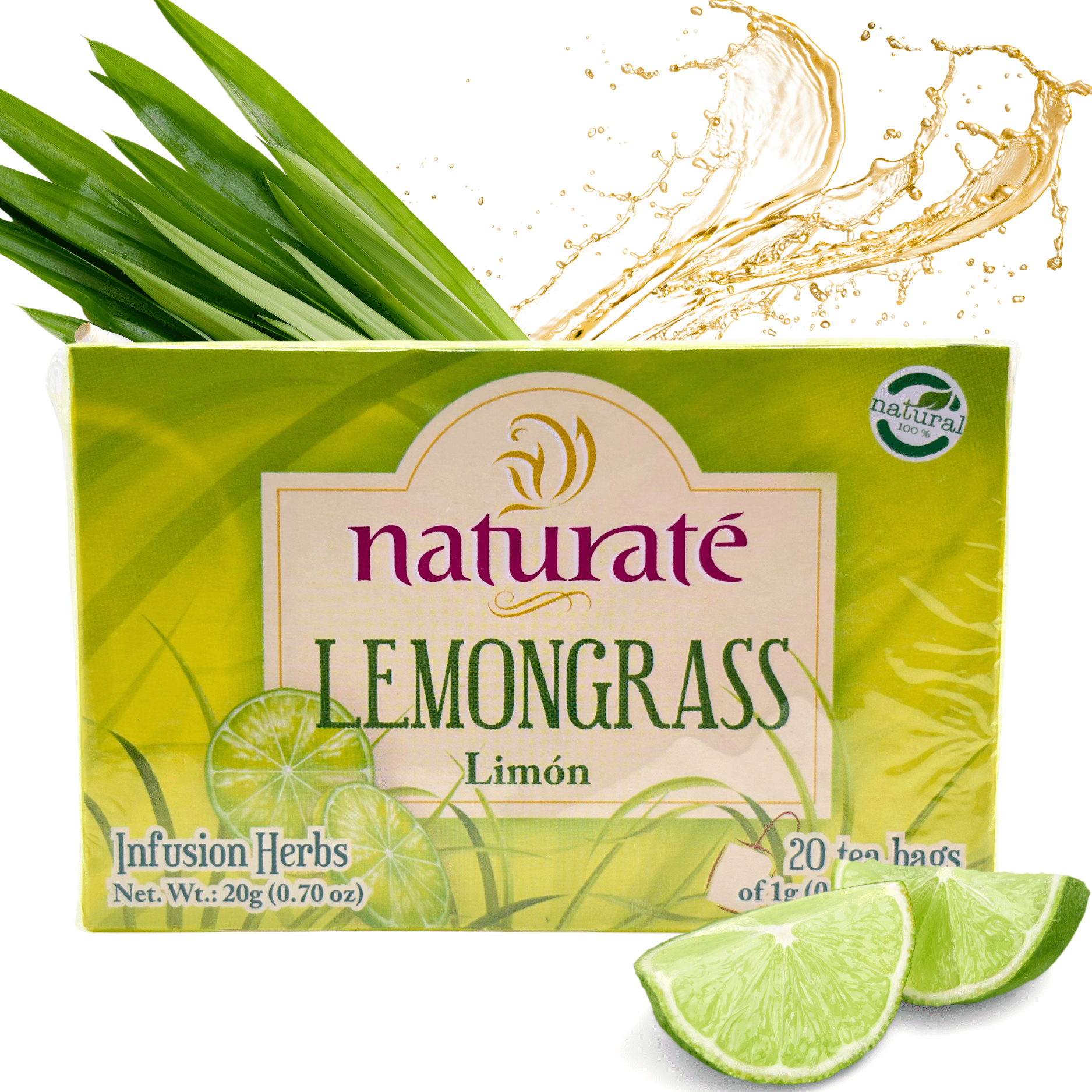 Naturatē Lemongrass Tea 20 Tea Bags 100% Natural