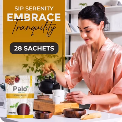 Palo TEA & HERBS Stress Relief Tea Herbal Tea Blend for Relaxation & Calm 28 Sachets
