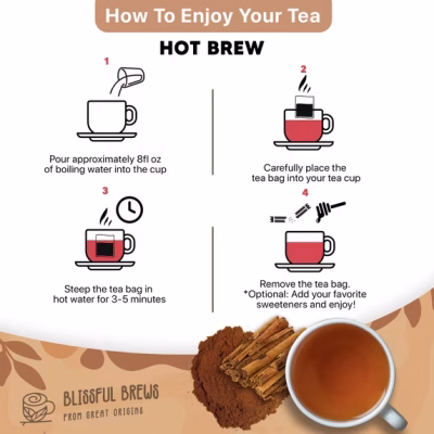 Blissful Brews Premium Ceylon Cinnamon Organic Tea Bags 100 Tea Bags