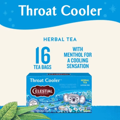Celestial Seasonings Throat Cooler Herbal Tea Bags 16 Count