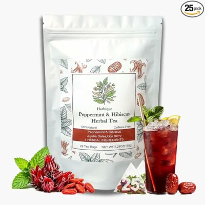 Hibiscus Peppermint Herbal Tea Bags 25 Count