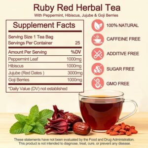 Hibiscus Peppermint Herbal Tea Bags 25 Count