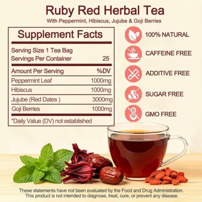 Hibiscus Peppermint Herbal Tea Bags 25 Count