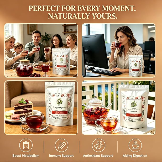 Hibiscus Peppermint Herbal Tea Bags 25 Count
