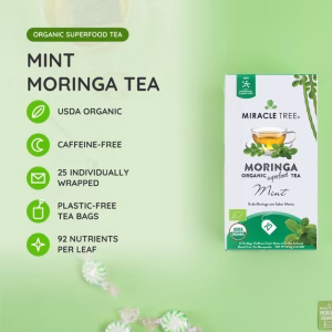 Miracle Tree Organic Moringa Tea Caffeine Free Herbal Tea Bags 25 Count