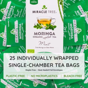 Miracle Tree Organic Moringa Tea Caffeine Free Herbal Tea Bags 25 Count