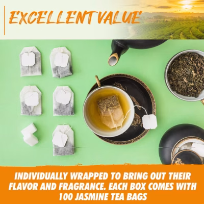 Organic Jasmine Green Tea 100 Individually Wrapped Tea Bags