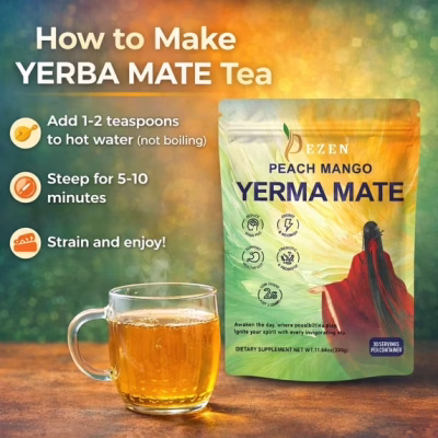 Organic Yerba Mate Tea Natural Energy & Focus Support Caffeine free Herbal Tea 30 Teabags