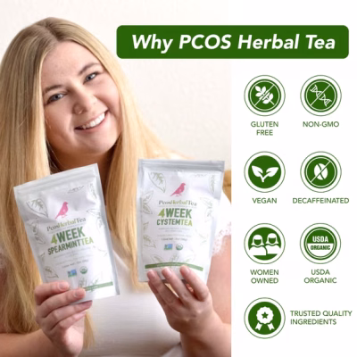 PCOS Spearmint Organic Tea helps unwanted hair clear acne healthy skin Loose Leaf