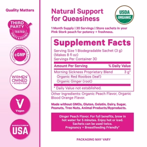 Pink Stork Organic Morning Sickness Pregnancy Herbal Tea 15 Sachets 30 Cups