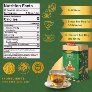 Pride Of India Holy Basil Herbal Tea 15 Pyramid Tea Bags