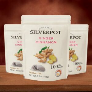 Silverpot Ginger Cinnamon Tea 100 Round Tea Bags 100% Natural Warming Herbal Blend