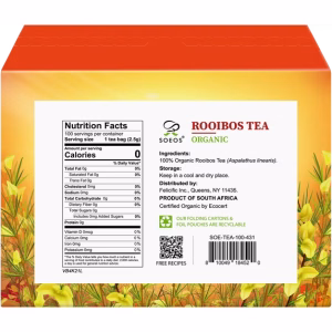 Soeos Organic Rooibos Tea 9oz USDA Organic 100 Rooibos Tea Bags