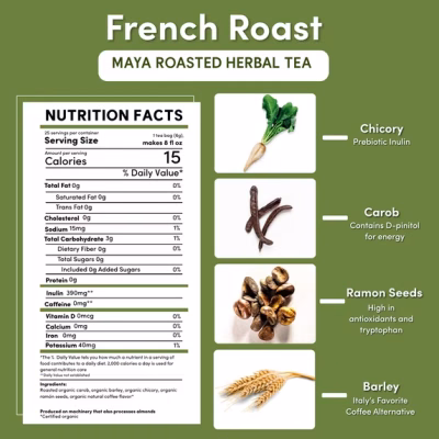Teeccino French Roast Herbal Tea Natural Energy 25 Tea Bags