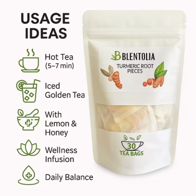 Turmeric Root Pieces Tea 100% Natural Herbal Infusion Anti-Inflammatory 30 Teabags