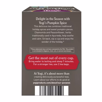Yogi Pumpkin Spice Organic Herbal Wellness Tea Bags 16 Count
