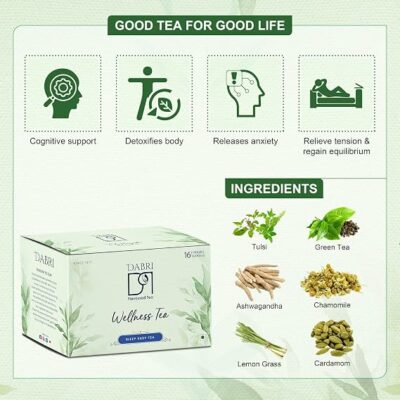 Dabri Sleep Easy Wellness Tea Bedtime Herbal Green Tea Stress Relief & Restful Sleep Support 16 Teabags