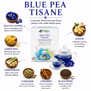 Brinita Blue Pea Tisane Herbal Tea Caffeine-Free Lemongrass Ginger 10 Tea Bags