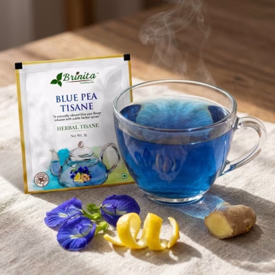 Brinita Blue Pea Tisane Herbal Tea Caffeine-Free Lemongrass Ginger 10 Tea Bags