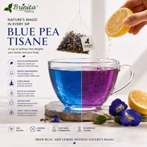 Brinita Blue Pea Tisane Herbal Tea Caffeine-Free Lemongrass Ginger 10 Tea Bags