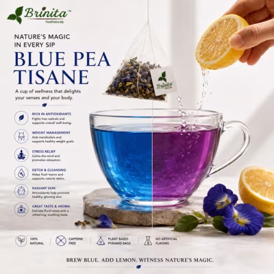Brinita Blue Pea Tisane Herbal Tea Caffeine-Free Lemongrass Ginger 10 Tea Bags