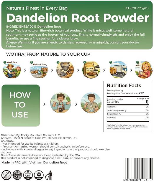 Dandelion Root Powder 125g 100% Natural & Pure Premium Herbal Tea