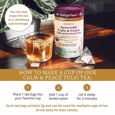 DelighTeas Tulsi Holy Basil Tea 100 Eco-friendly Pyramid Tea Bags