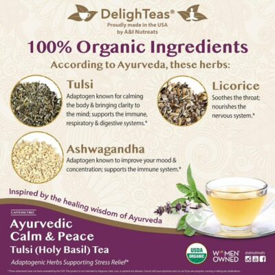 DelighTeas Tulsi Holy Basil Tea 100 Eco-friendly Pyramid Tea Bags