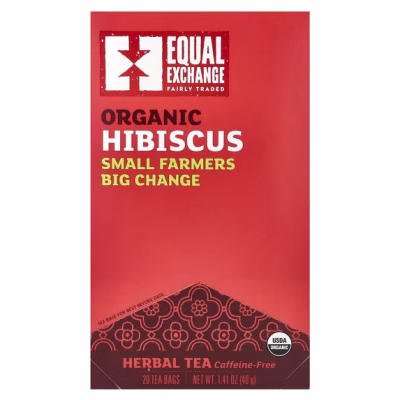 Equal Exchange Organic Hibiscus Herbal Tea Caffeine-Free 20 Tea Bags