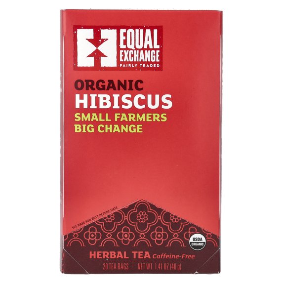 Equal Exchange Organic Hibiscus Herbal Tea Caffeine-Free 20 Tea Bags