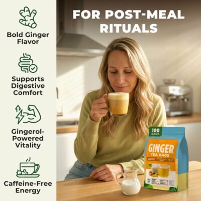 Gya Tea Co Ginger Tea Bags 100 Bags Bold & Spicy Natural Pure Ginger Root Herbal Tea