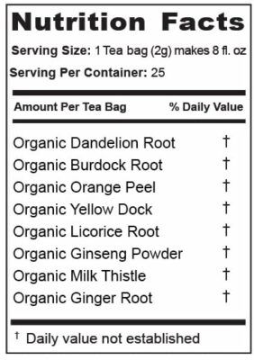 Jade Tea Organic Liver & Spleen Detox Tea Dandelion Root & Orange Peel 25 Teabags