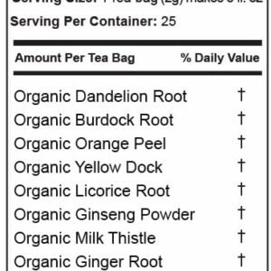 Jade Tea Organic Liver & Spleen Detox Tea Dandelion Root & Orange Peel 25 Teabags