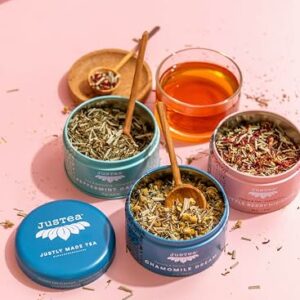 JusTea HERBAL TEA TRIO 3 Flavour Variety Pack 45+ Cups Tin with Spoon