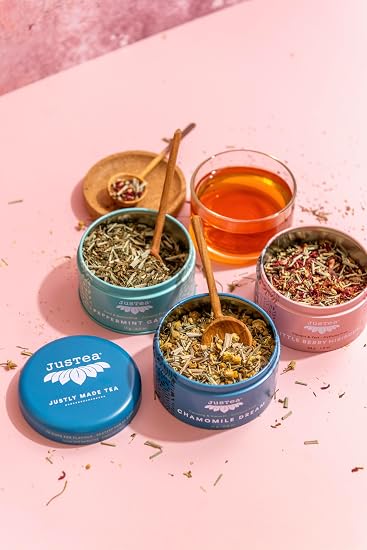 JusTea HERBAL TEA TRIO 3 Flavour Variety Pack 45+ Cups Tin with Spoon