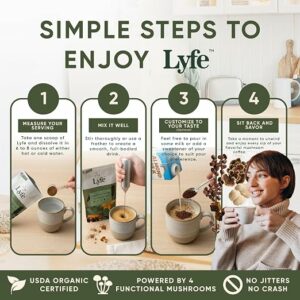 LYFE Organic Instant Mushroom Coffee 40 Servings Instant Adaptogenic Coffee Blend